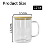 US WAREHOUSE Clear 17oz Sublimation Blank Glass Mug Coffee Mugs Beer Coffee Glass Tumbler with Bamboo Lid 25pcs/ctn