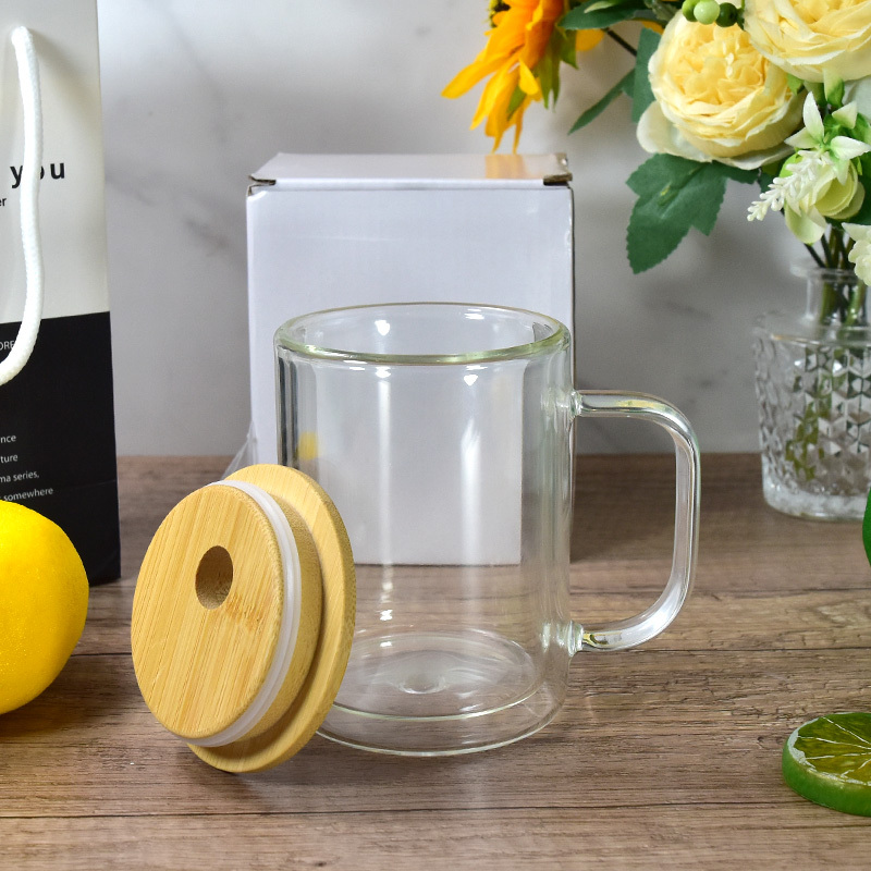 US WAREHOUSE Clear 17oz Sublimation Blank Glass Mug Coffee Mugs Beer Coffee Glass Tumbler with Bamboo Lid 25pcs/ctn