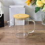 US WAREHOUSE Clear 17oz Sublimation Blank Glass Mug Coffee Mugs Beer Coffee Glass Tumbler with Bamboo Lid 25pcs/ctn