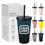 Custom logo 450ml Double Wall Stainless Steel Coffee Cup with Plastic Straw and Metal Lid 16oz Portable Tumbler