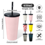Custom logo 450ml Double Wall Stainless Steel Coffee Cup with Plastic Straw and Metal Lid 16oz Portable Tumbler
