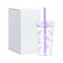 450ml Single Wall Plastic Cup Mixed Colors Tumbler Reusable Plastic Cups with Colored Straw Bowknot Printed Design