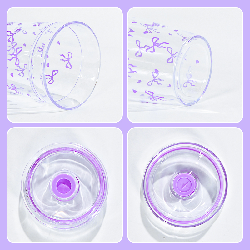 450ml Single Wall Plastic Cup Mixed Colors Tumbler Reusable Plastic Cups with Colored Straw Bowknot Printed Design