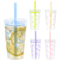 450ml Single Wall Plastic Cup Mixed Colors Tumbler Reusable Plastic Cups with Colored Straw Bowknot Printed Design