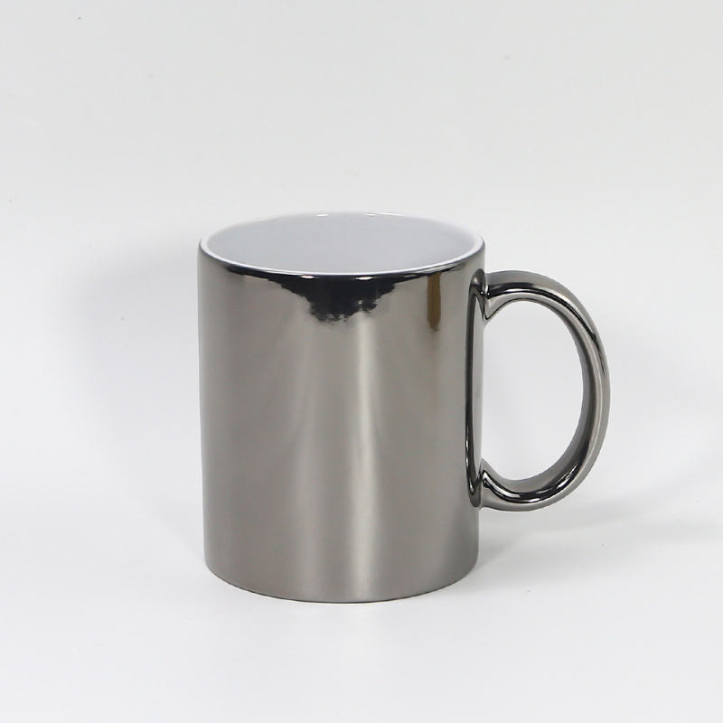 China Warehouse in Stock  Black and Gold  11oz UV Mirror Ceramic Mugs Sublimation Blanks Metallic Ceramic Coffee Ceramic Mugs