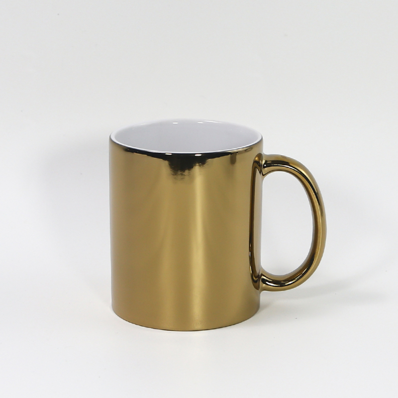 China Warehouse in Stock  Black and Gold  11oz UV Mirror Ceramic Mugs Sublimation Blanks Metallic Ceramic Coffee Ceramic Mugs