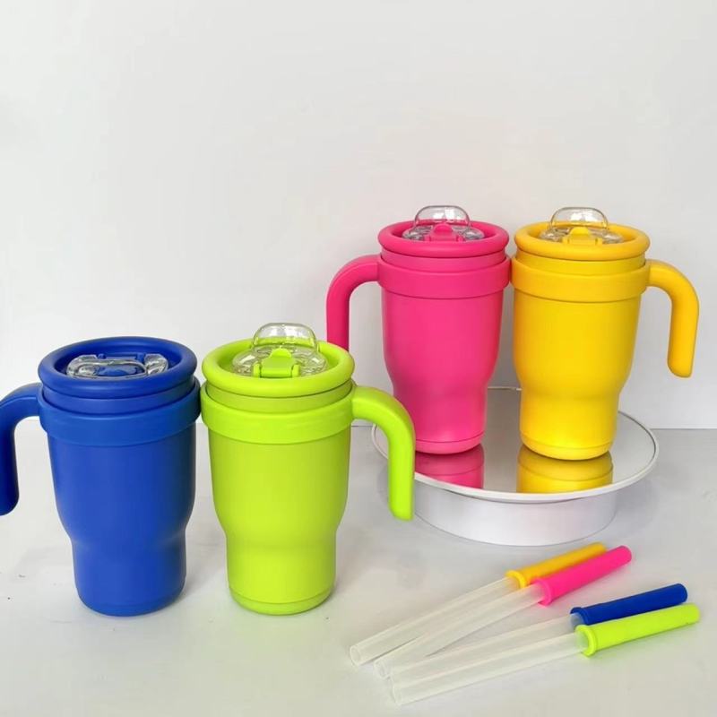 Custom Logo 14oz Kids Stainless Steel Vacuum Powder Coated Tumbler Outdoor Travel Water Bottle with Leak-Proof Lids BPA Free