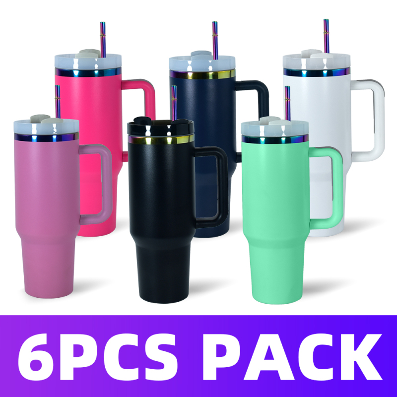 H2.0 40oz Rainbow Plated Powder Coated Stainless Steel Tumblers for Laser Engravings 6 Colors Mixed