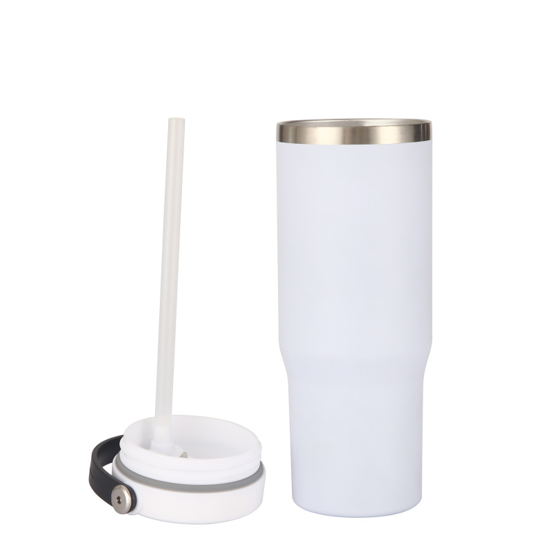 China RTS 30oz Sublimation Blanks Mugs Double Wall 304 Stainless Steel Vacuum Flip Top Car Tumbler With Colorful Handle Cover