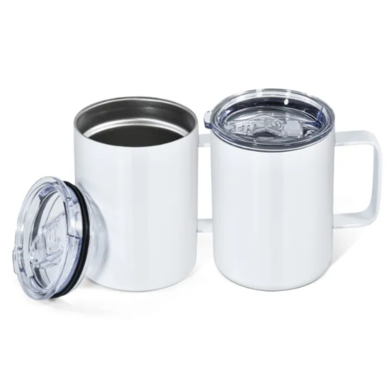 US Warehouse RTS 25pcs/ctn 10oz Sublimation Cup Stainless Steel Travel Tumbler White Coffee Mugs with Handle Clear Slide Lid