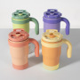 Custom logo Wholesales 14oz Kids Tumbler Double Wall 304 Stainless Steel with New Lid and Handle and Silicone Anti-slip Bottom