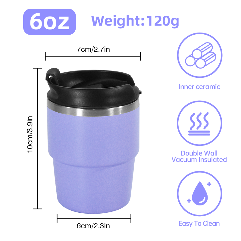 Custom 6 oz Tumbler Stainless Steel Vacuum Insulated Coffee Ice Cup Double Wall Travel Flask with Enamel Coating