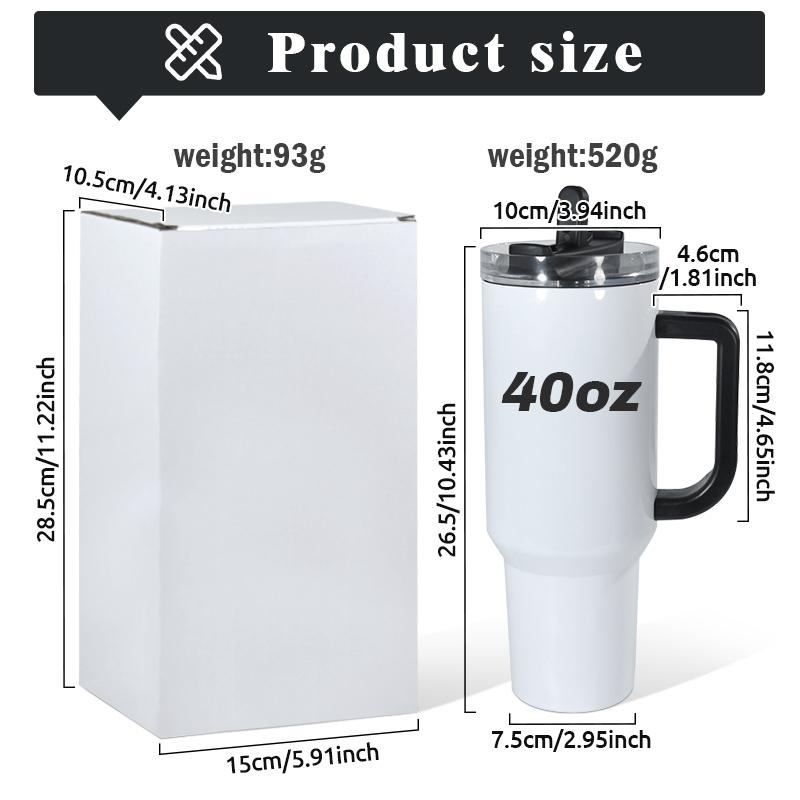 DSY Sublimaiont 40oz Tumbler 304 Stainless Steel Vacuum Double Walled Travel With Handle and Suction Sippy Leak-proof Lids