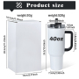 DSY Sublimaiont 40oz Tumbler 304 Stainless Steel Vacuum Double Walled Travel With Handle and Suction Sippy Leak-proof Lids