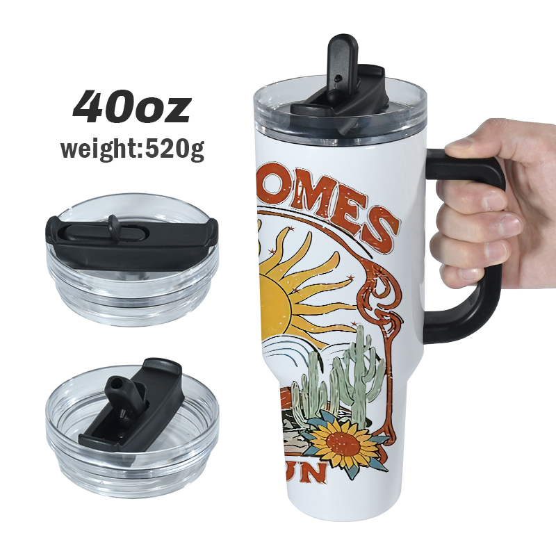 DSY Sublimaiont 40oz Tumbler 304 Stainless Steel Vacuum Double Walled Travel With Handle and Suction Sippy Leak-proof Lids