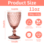 Vintage Glass Goblets 11oz Embossed Stemmed Wine Glasses Multicolor Drinking Glasses for Wine Water Juice Beverage Set of 6