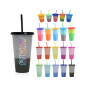 Factory Wholesale Summer Party Cold Cups 16oz 24oz Color Changing Colorful Recyclable Custom Plastic Cups With Straw  Lid