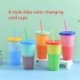 Factory Wholesale Summer Party Cold Cups 16oz 24oz Color Changing Colorful Recyclable Custom Plastic Cups With Straw  Lid