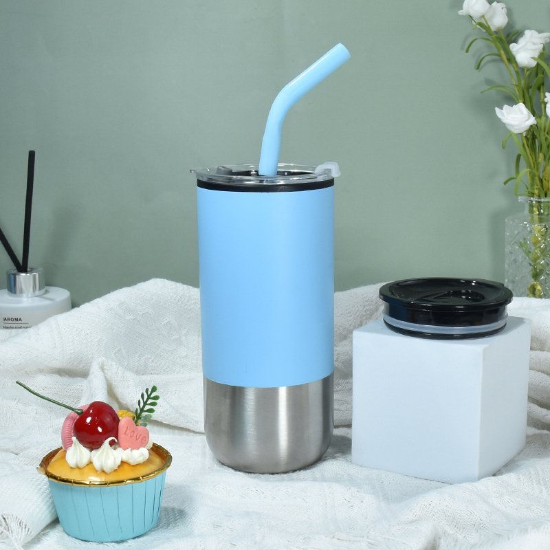 Factory 16oz Stainless Steel Milk Tea Tumbler with Two Function Lid  for Cold and Hot Drinks Snowflake Tumbler