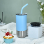 Factory 16oz Stainless Steel Milk Tea Tumbler with Two Function Lid  for Cold and Hot Drinks Snowflake Tumbler