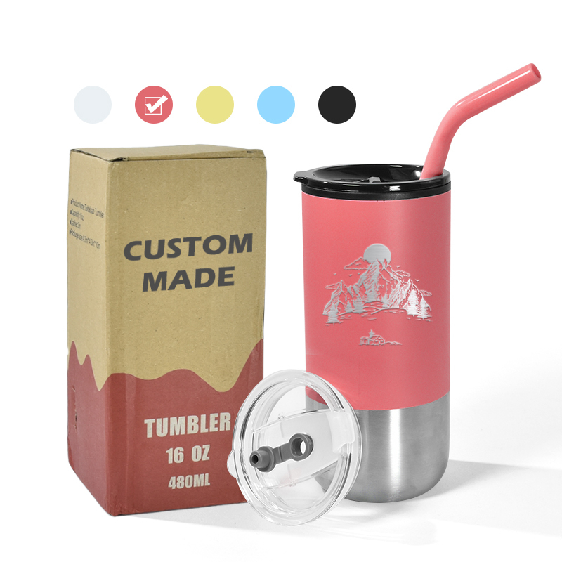 Factory 16oz Stainless Steel Milk Tea Tumbler with Two Function Lid  for Cold and Hot Drinks Snowflake Tumbler