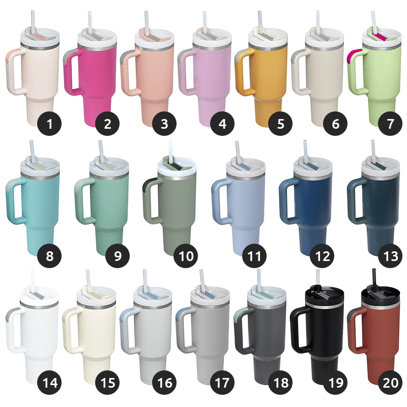 Custom Logo 40oz H2.0 Powder Coated Stainless Steel Insulated Water Bottle Travel Mug Tumbler Cup with Handle for Laser Printing