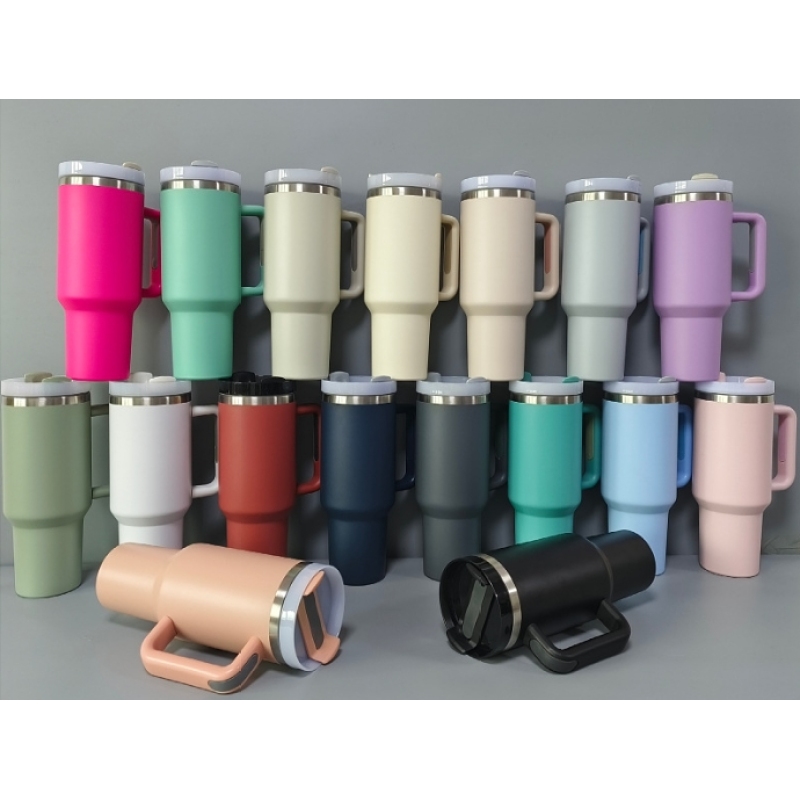 Custom Logo 40oz H2.0 Powder Coated Stainless Steel Insulated Water Bottle Travel Mug Tumbler Cup with Handle for Laser Printing