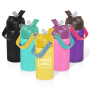 Colorful Kids Bottle 12oz Powder Coated Tumbler Black Lid Handle Vacuum Flip Top Kid Water Bottle with Handle Straw