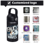 Colorful Kids Bottle 12oz Powder Coated Tumbler Black Lid Handle Vacuum Flip Top Kid Water Bottle with Handle Straw
