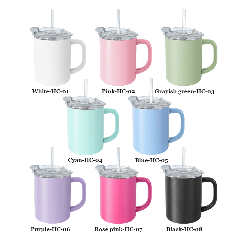 Custom LOGO 16oz Double Wall Stainless Steel Tumbler with White Enamel 2in 1 Drinking Lids