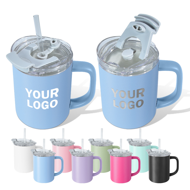 Custom LOGO 16oz Double Wall Stainless Steel Tumbler with White Enamel 2in 1 Drinking Lids
