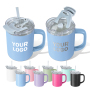 Custom LOGO 16oz Double Wall Stainless Steel Tumbler with White Enamel 2in 1 Drinking Lids