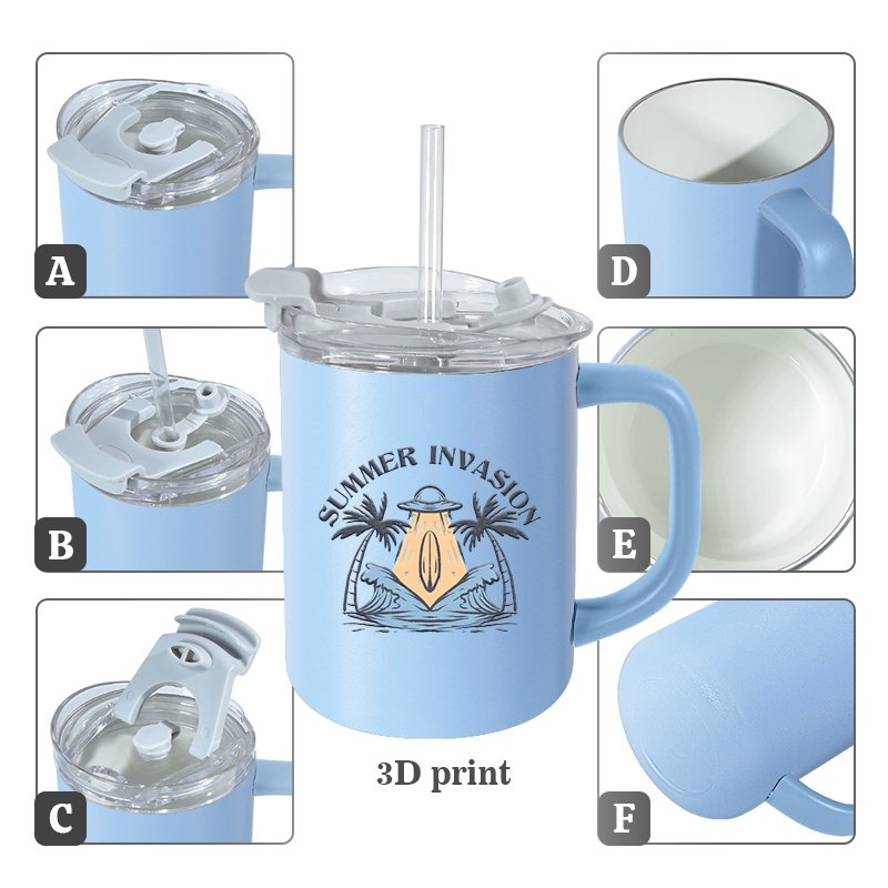 Custom LOGO 16oz Double Wall Stainless Steel Tumbler with White Enamel 2in 1 Drinking Lids