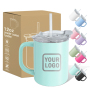 Custom LOGO 16oz Double Wall Stainless Steel Tumbler with White Enamel 2in 1 Drinking Lids