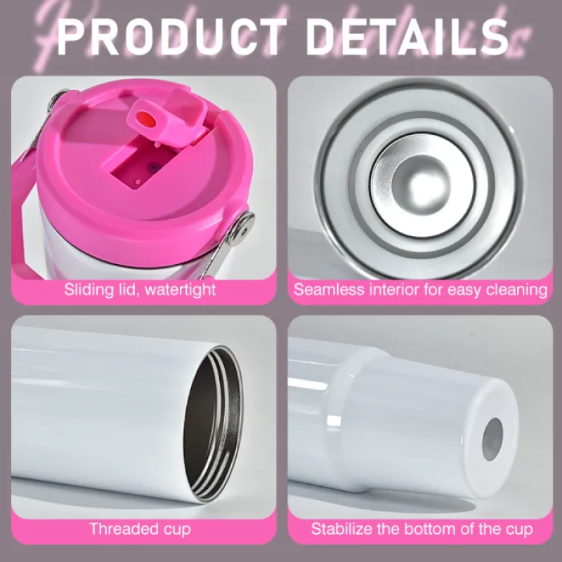 30oz Sublimation Double Wall Stainless Steel Vacuum Tumbler with Colored Sip Handle Lid