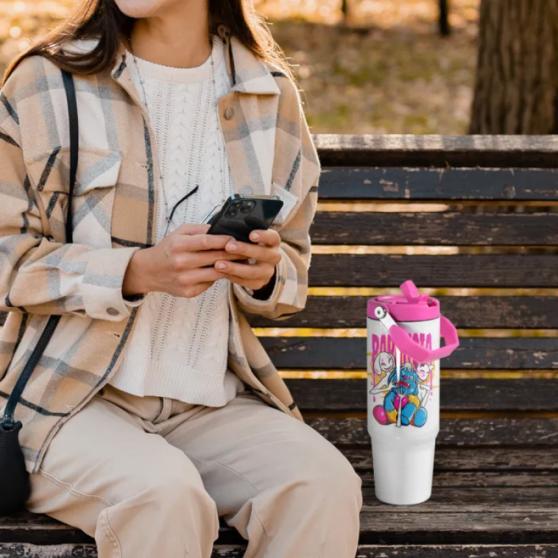 30oz Sublimation Double Wall Stainless Steel Vacuum Tumbler with Colored Sip Handle Lid