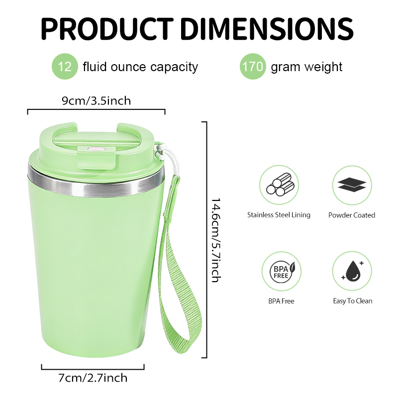 Custom Logo 12oz / 380ml Coffee Mug Laser Engraved Outside PP Dishwasher Safe Plastic Shell  Inner Stainless Steel Tumbler