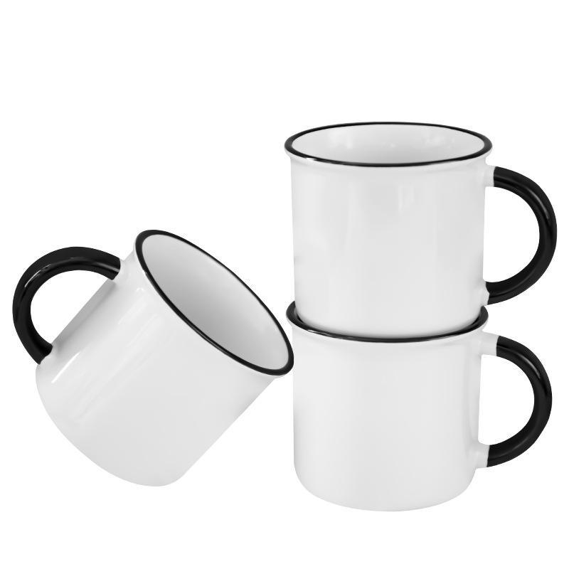 DSY Sublimation 11oz Ceramic Mug with Handle Looks Like Enamel Mug DIY Blank Coffee Cup
