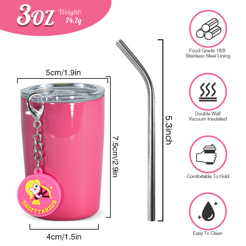 3oz Stainless Steel Mini Shot Glasses Tumbler with Twelve Constellations Keychain Colored Coffee Tumbler With Straw Lid