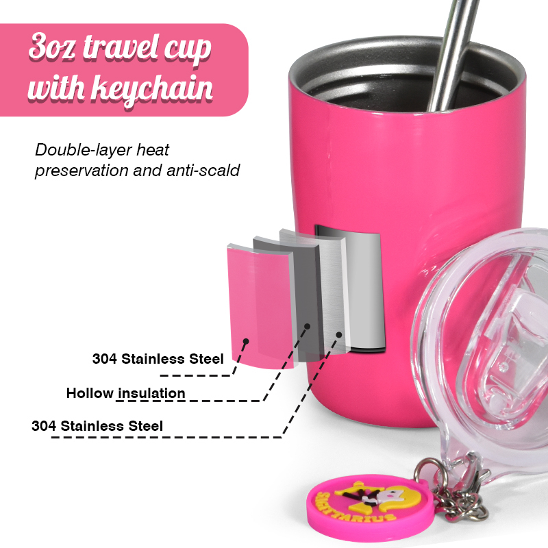 3oz Stainless Steel Mini Shot Glasses Tumbler with Twelve Constellations Keychain Colored Coffee Tumbler With Straw Lid