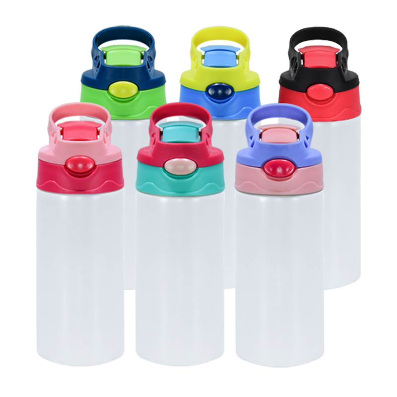 RTS USA Warehouse 12oz Kids Water Bottle 30pcs/Ctn Sub Tumbler Stainless Cup Bounce up Flip Kids Water Bottle with Colorful Lids