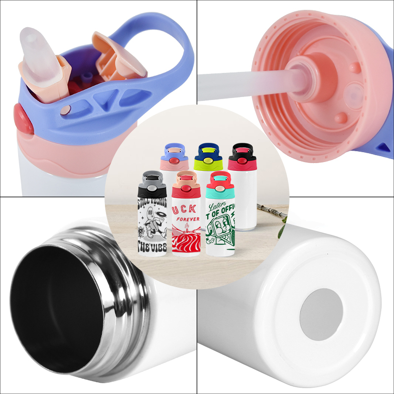 RTS USA Warehouse 12oz Kids Water Bottle 30pcs/Ctn Sub Tumbler Stainless Cup Bounce up Flip Kids Water Bottle with Colorful Lids