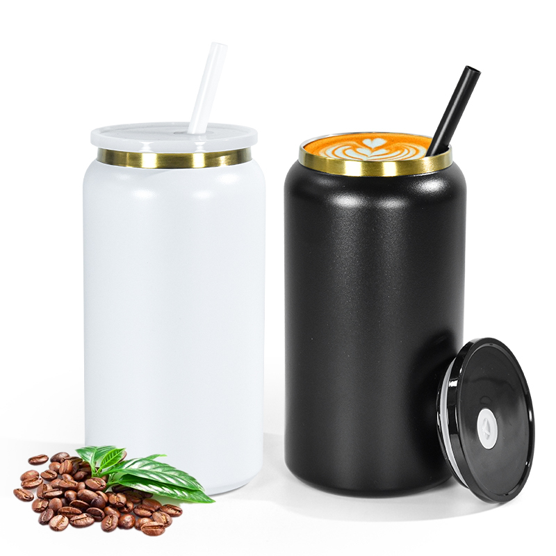 16oz Powder Coated Stainless Steel Double Wall Beer Mugs Tumblers Cups Can Jar Electroplating W/ Gold Plated for Laser Engraving