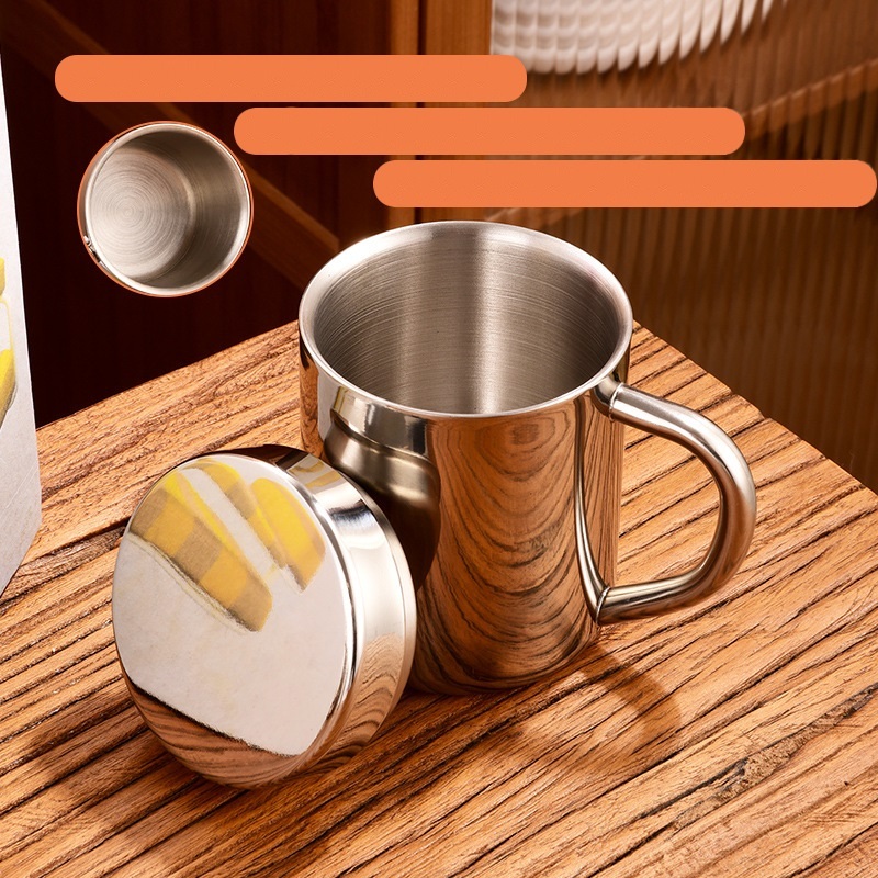 200ml Custom Logo Metal Travel Mug 300ml Silver Double Wall Insulated 400ml Coffee 316 Stainless Steel Cup with Lid Scale Handle