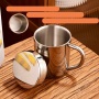 200ml Custom Logo Metal Travel Mug 300ml Silver Double Wall Insulated 400ml Coffee 316 Stainless Steel Cup with Lid Scale Handle