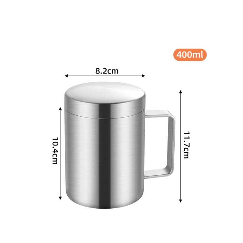 200ml Custom Logo Metal Travel Mug 300ml Silver Double Wall Insulated 400ml Coffee 316 Stainless Steel Cup with Lid Scale Handle