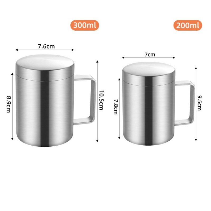 200ml Custom Logo Metal Travel Mug 300ml Silver Double Wall Insulated 400ml Coffee 316 Stainless Steel Cup with Lid Scale Handle