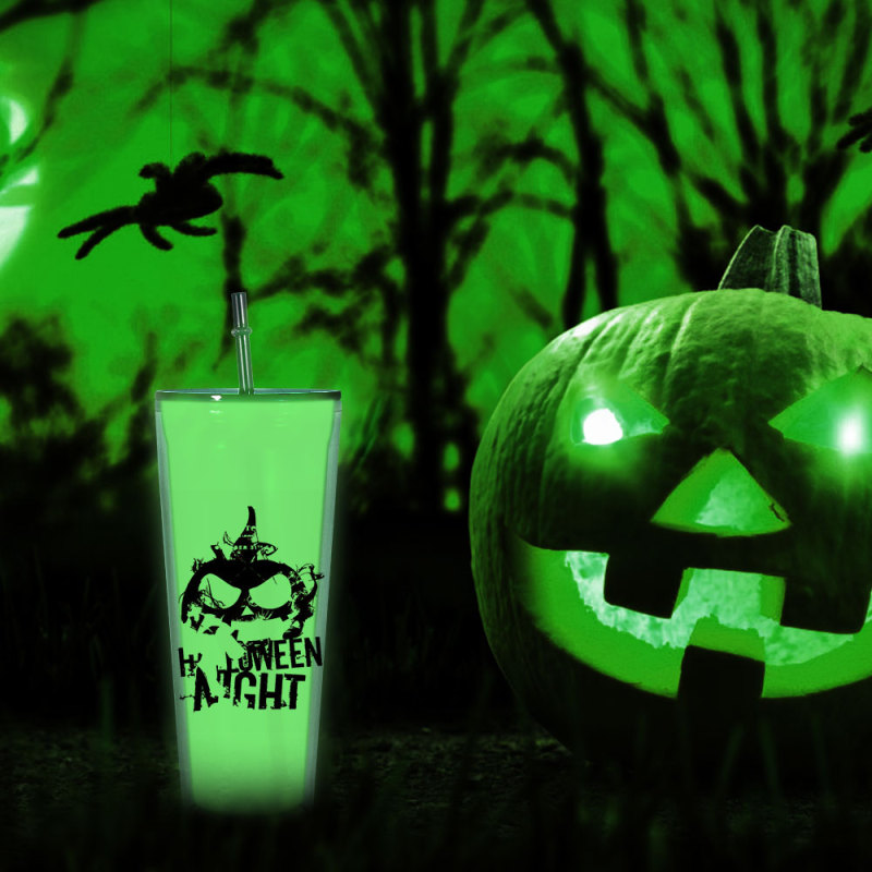 China Warehouse Glow in the Dark Snow Globe Tumbler Double Walled 24oz Pre Drilled Plastic Acrylic Tumbler Blank Cup with Lids