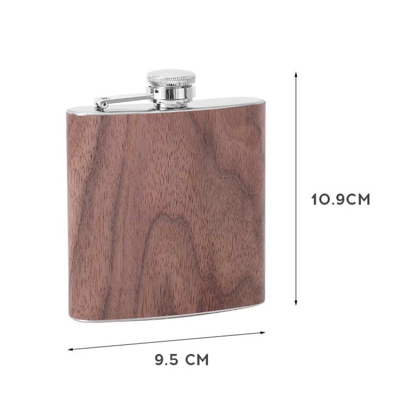 Customized 6oz Portable Stainless Steel SS201 Bottle Vodka Mini Laser Engraving Hip Flasks Pocket Wine Whiskey Wooden Hip Flask