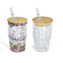 Pre-Drilled 3OZ SUBLIMATABLE GLASS GLITTER SNOW GLOBE SHOT GLASS Double Wall Shot Glasses Mini Tumbler W/ Bamboo Lids